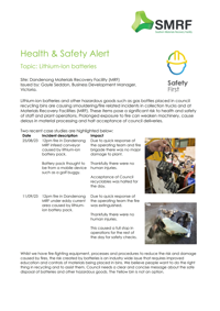 Health and Safety Alert Lithium-Ion Batteries